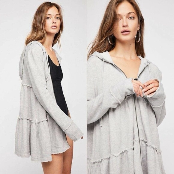 Free People Sweaters - Free People Tiered Trapeze Zip-Up Hoodie Swearer Gray  Women’s Size Small